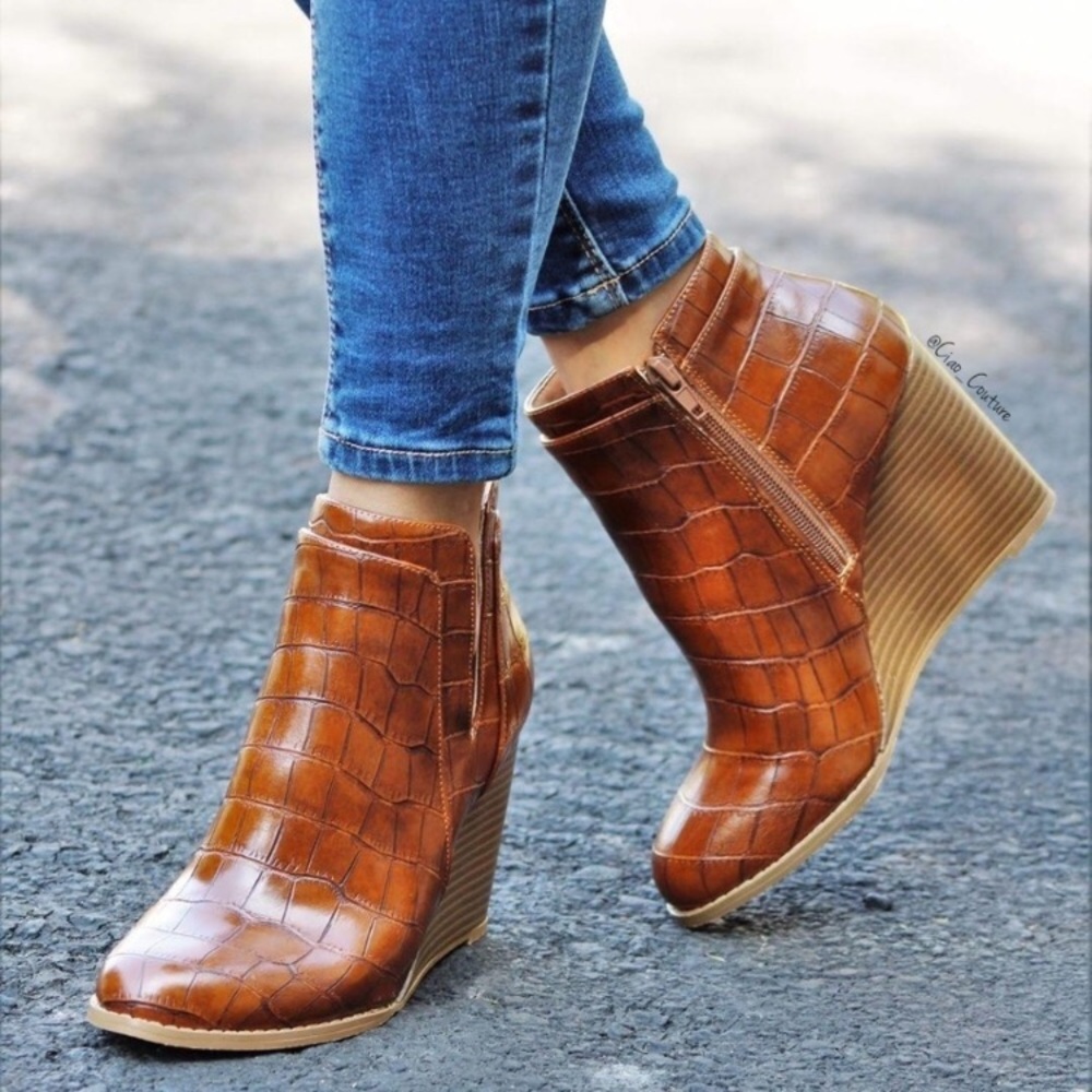 Brown crocodile booties